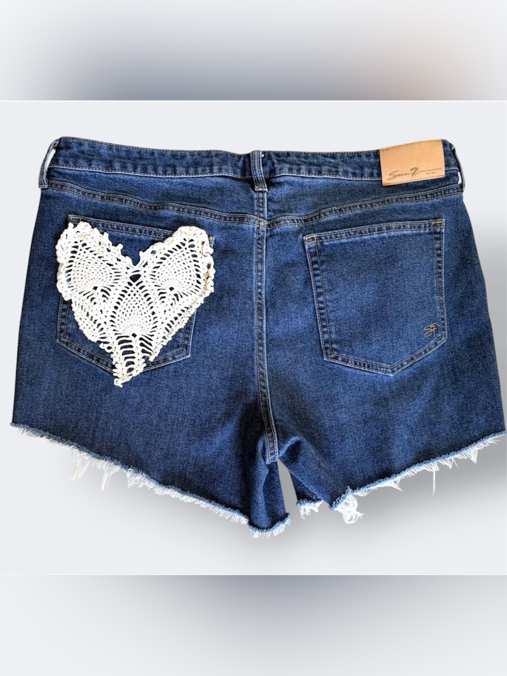 Reworked Coquette Denim Shorts Lace Crochet Heart Festival Size 16